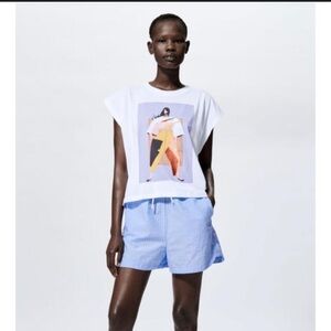 ZARA White Graphic T Shirt Size Large